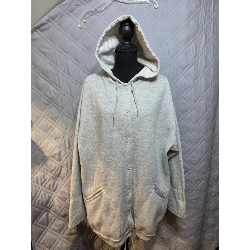 Laura Katherine Womens Plus 20W Heather Gray Button Front Hooded  Jacket